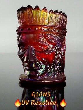 Joe St. Clair Cadmium Carnival Glass Ruby Amberina Indian Head Toothpick Candle